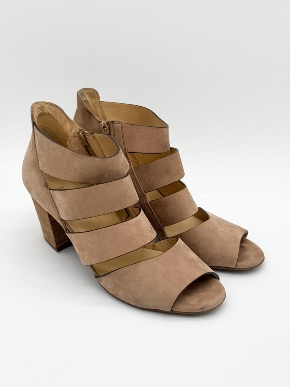 Paul Green Womens Taupe Nubuck Leather Strappy Open Toe Zip Heel Sandals 9 US